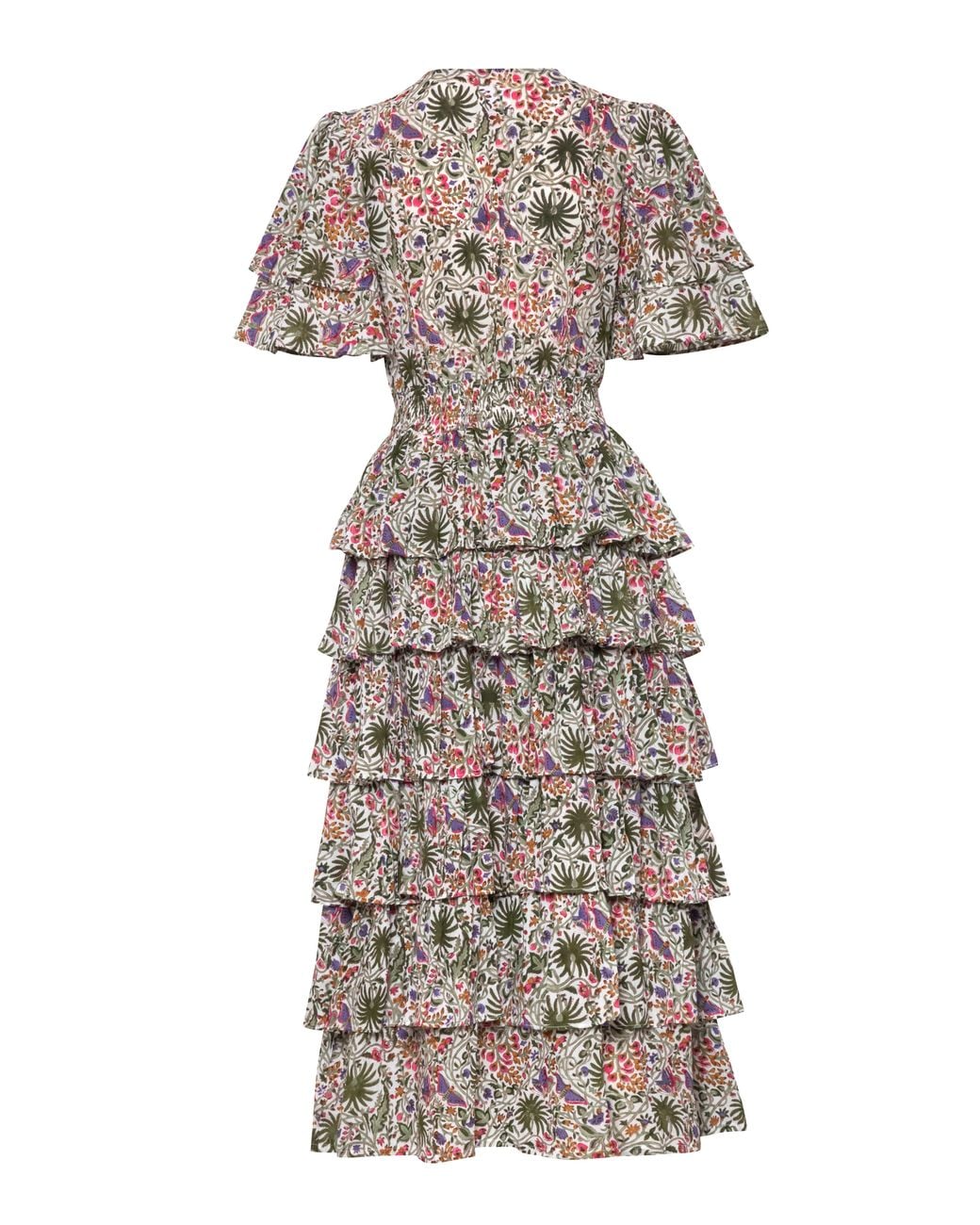 Carolina Benoit Pink Palm Springs Clinched Waist Dress Aqua Print