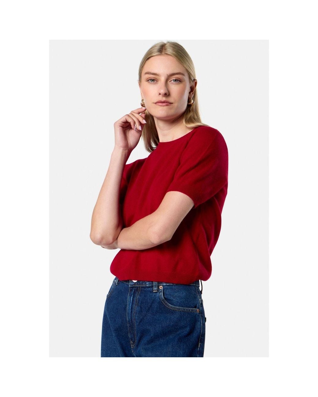 Helen Mcalinden Red Gemma Ruby Cashmere Crew Neck T-Shirt