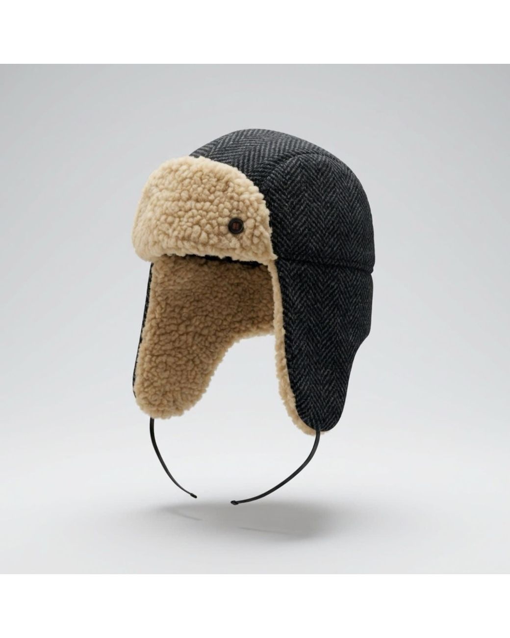 Dasmarca Hats Black Mylo Italian Tweed Wool Trapper Hat With Earflaps for men