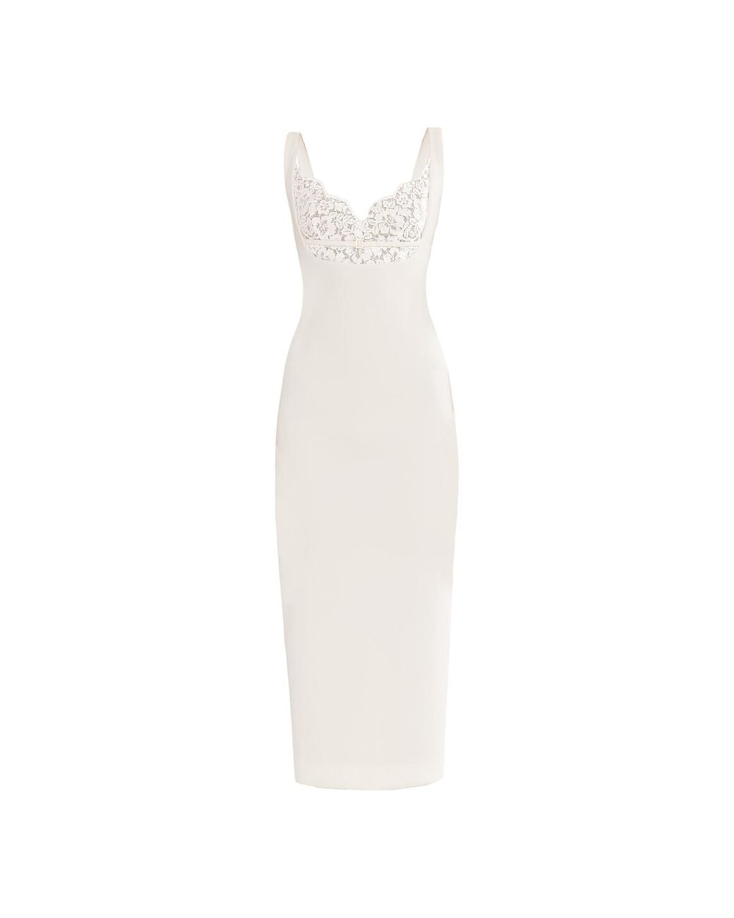 Nissa White Lace-Detail Crepe Midi Dress