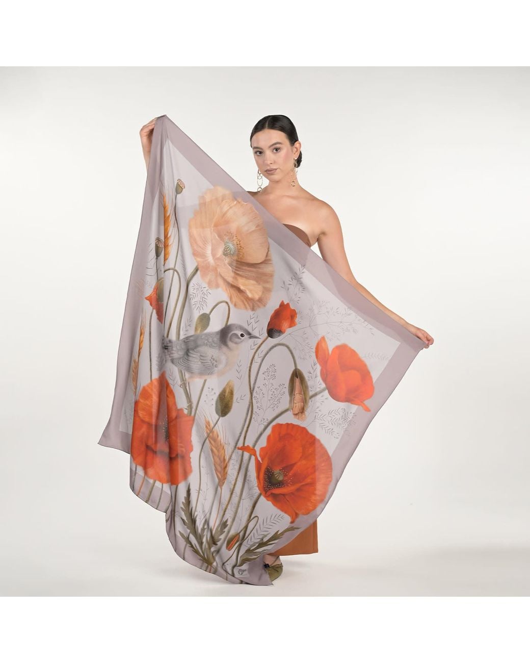 Silk&Soul Gray Poppy Scarf