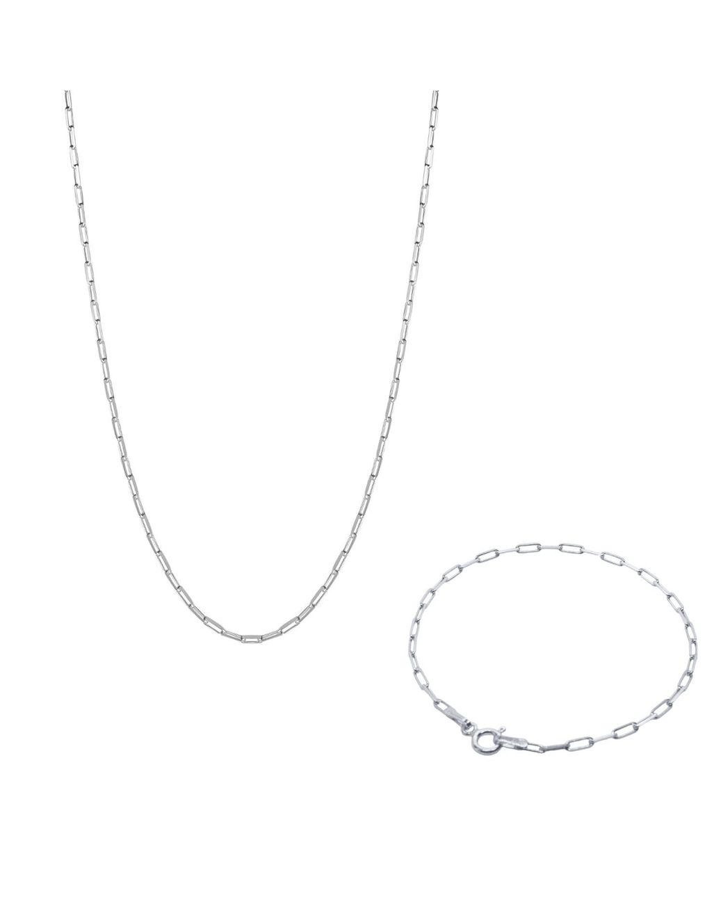 Spero London Metallic Rectangular Sterling Chain Bracelet & Necklace Set