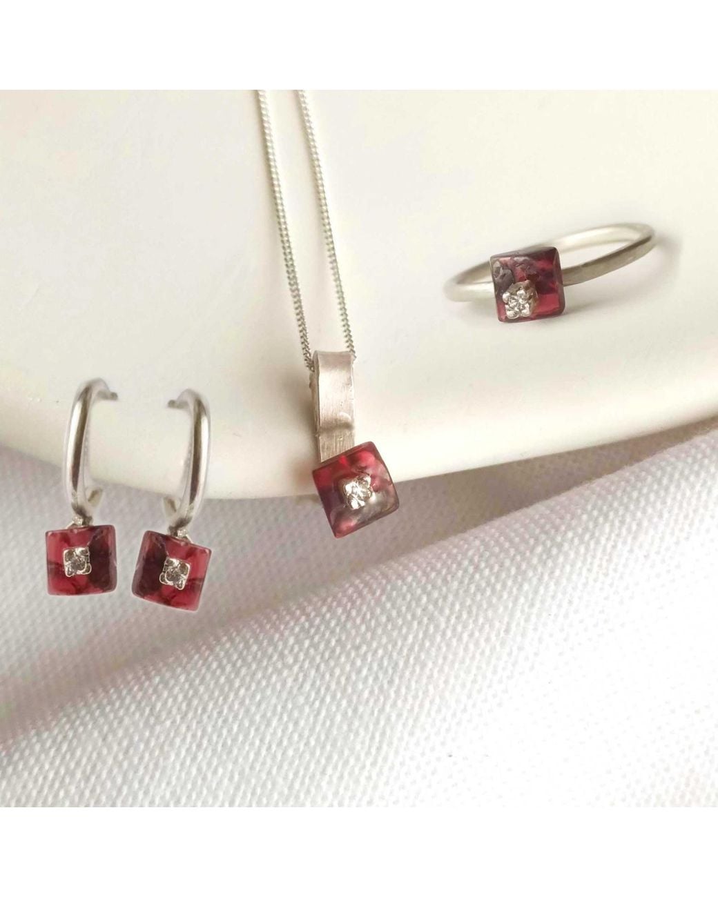 Lily Flo Jewellery Red Garnet Lab Grown Diamond Stud Earrings