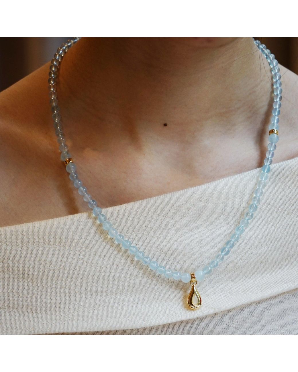 Aurozia Blue Five Elements Water/ Vermeil Aquamarine Waterdrop Pendant Three Layered Crystal Bracelet & Necklace