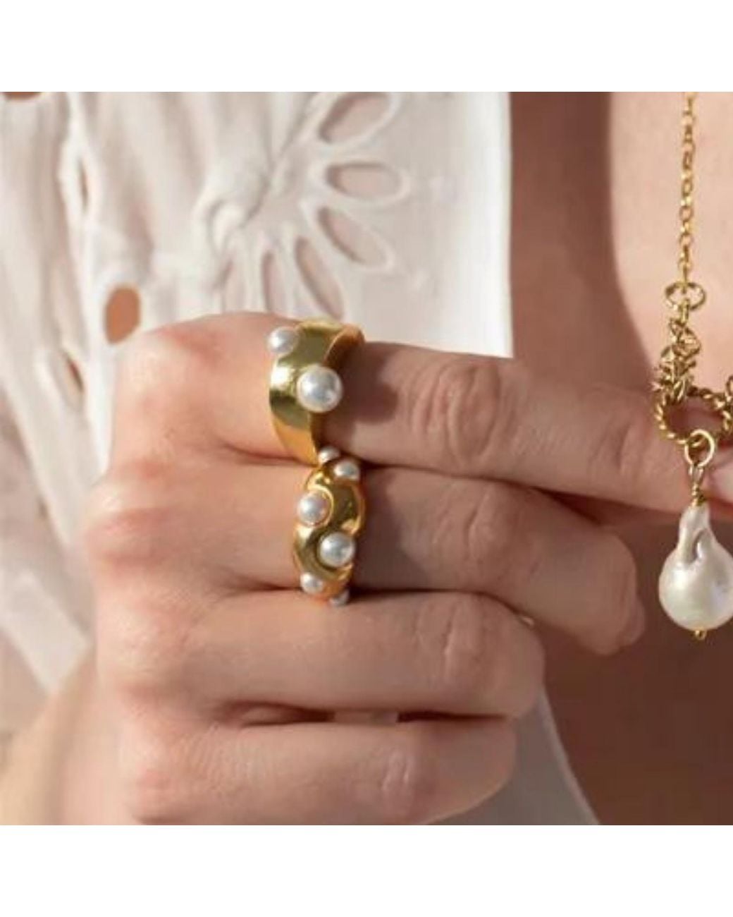 LINYA JEWELLERY Metallic Special Design Pearl Plated Ring