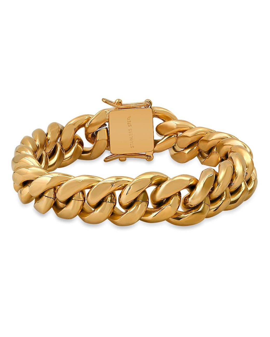 Steeltime Metallic Stainless Steel 18K Plated 14Mm Heavy Miami Cuban Bracelet With Box Clasp 8 Inch for men