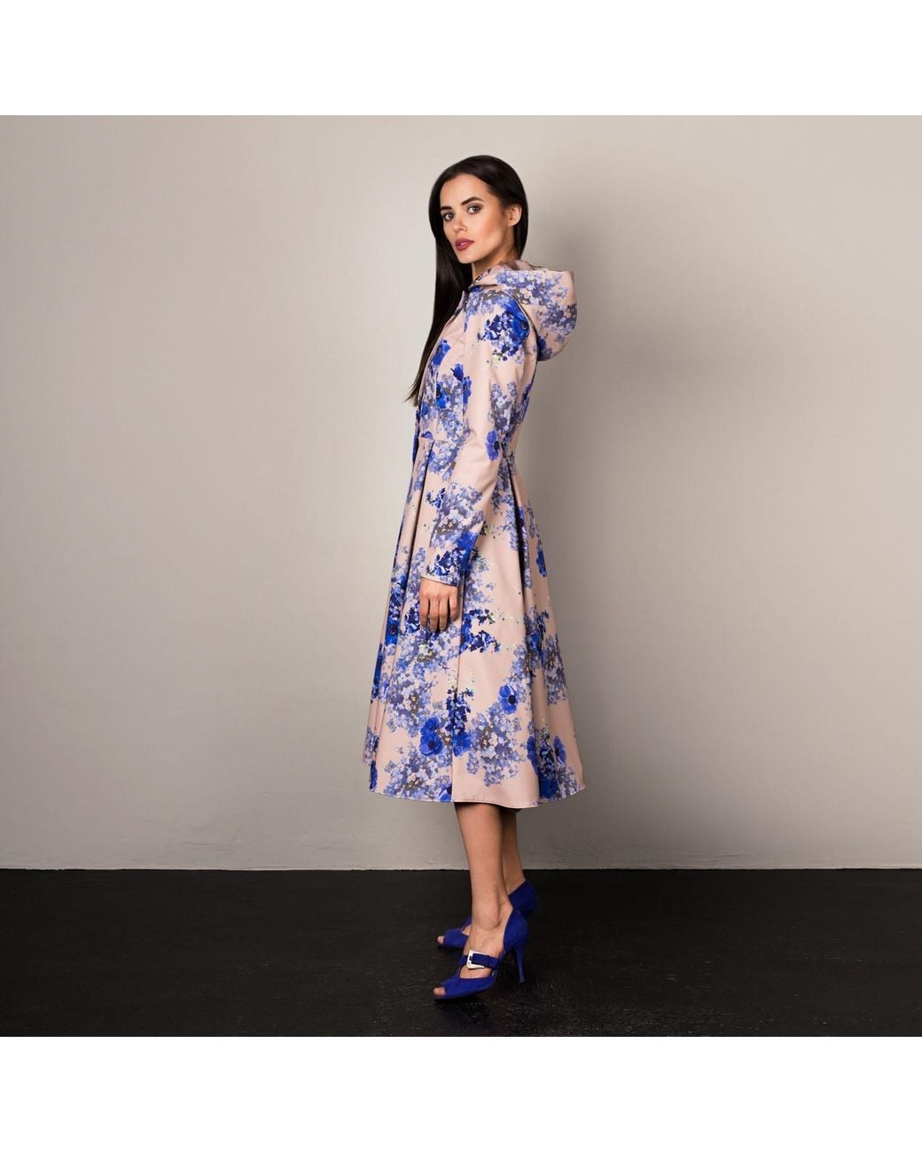 RainSisters Waterproof Long Hooded Trench Coat: Cornflower Blue