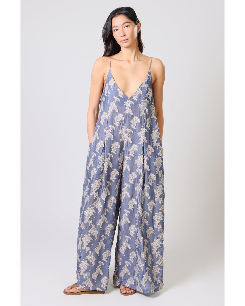 Traffic People Blue Wisdom & Pearls And Embroidered Ithaca Jumpsuit