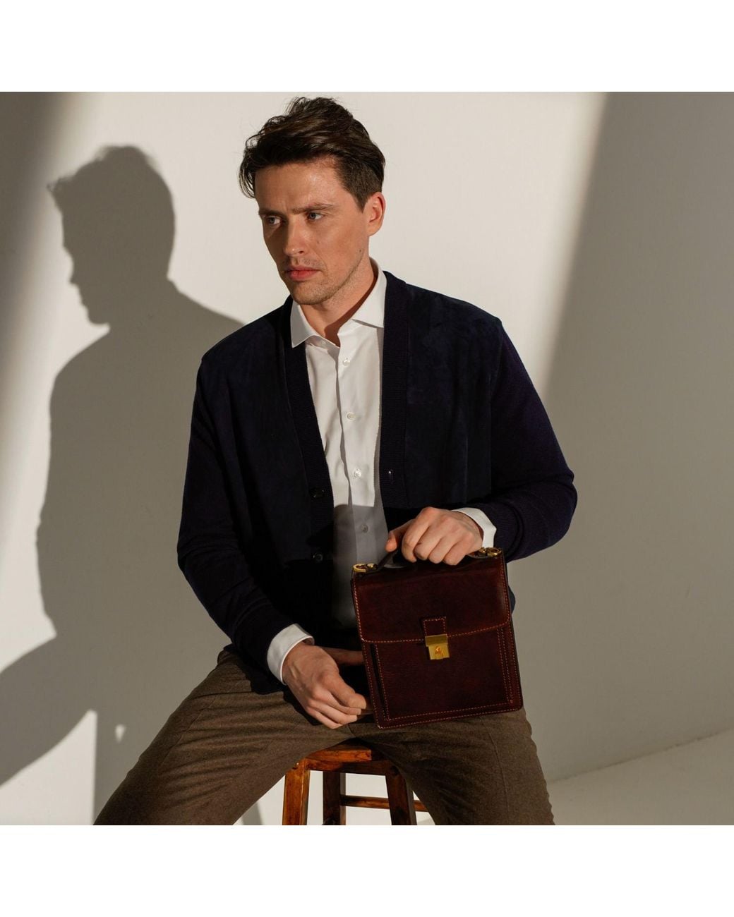 Time Resistance Purple Small Leather Briefcase for men