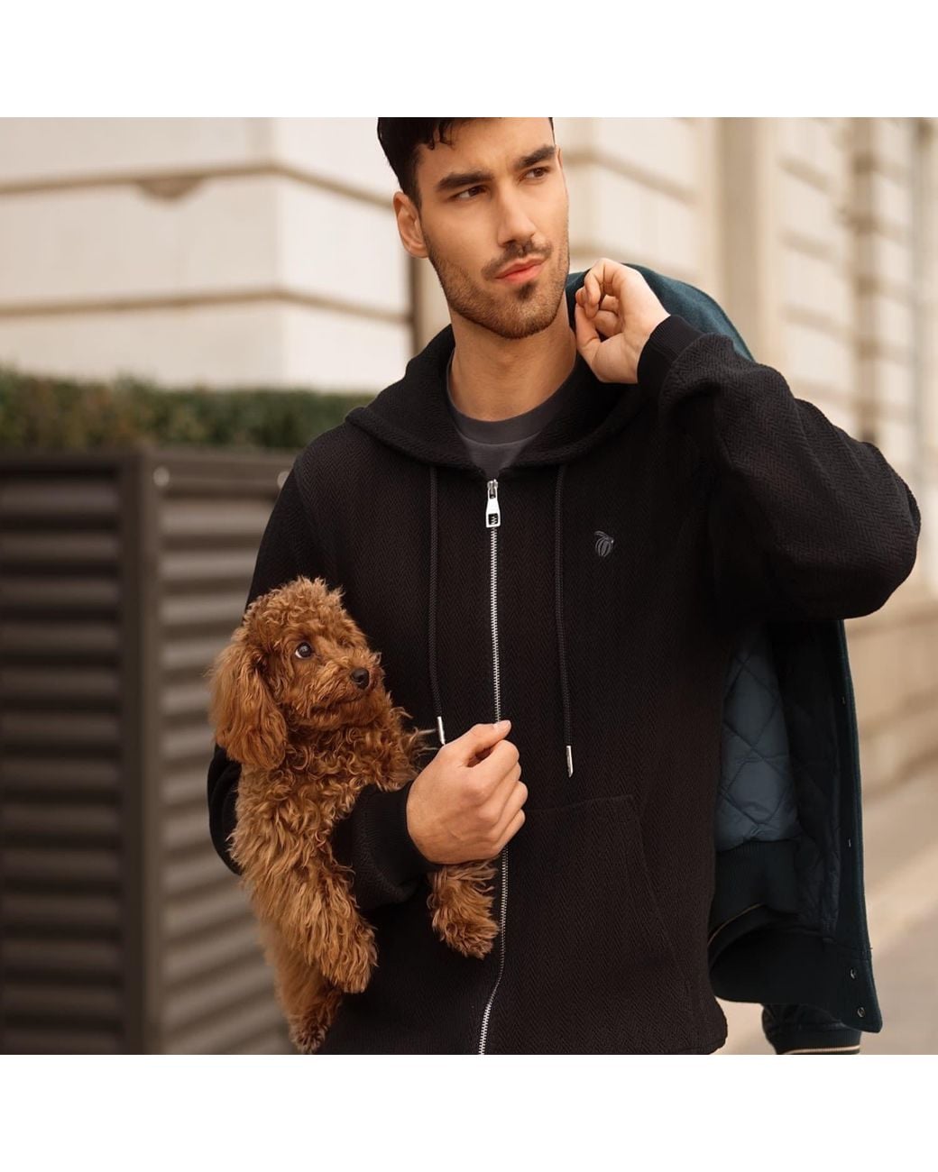 Maison Tangerine Black Knit Set Premium Cotton Zip-Up Hoodie & Joggers Tracksuit Set For