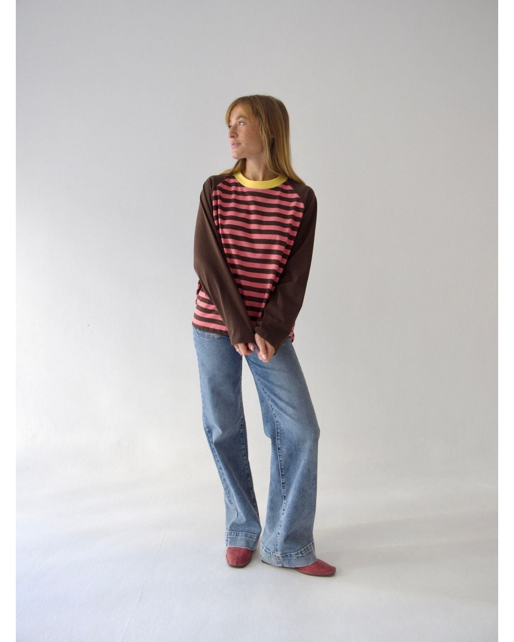 Mind Traveler Red Striped Long Sleeve Carla Top With Contrast Neck