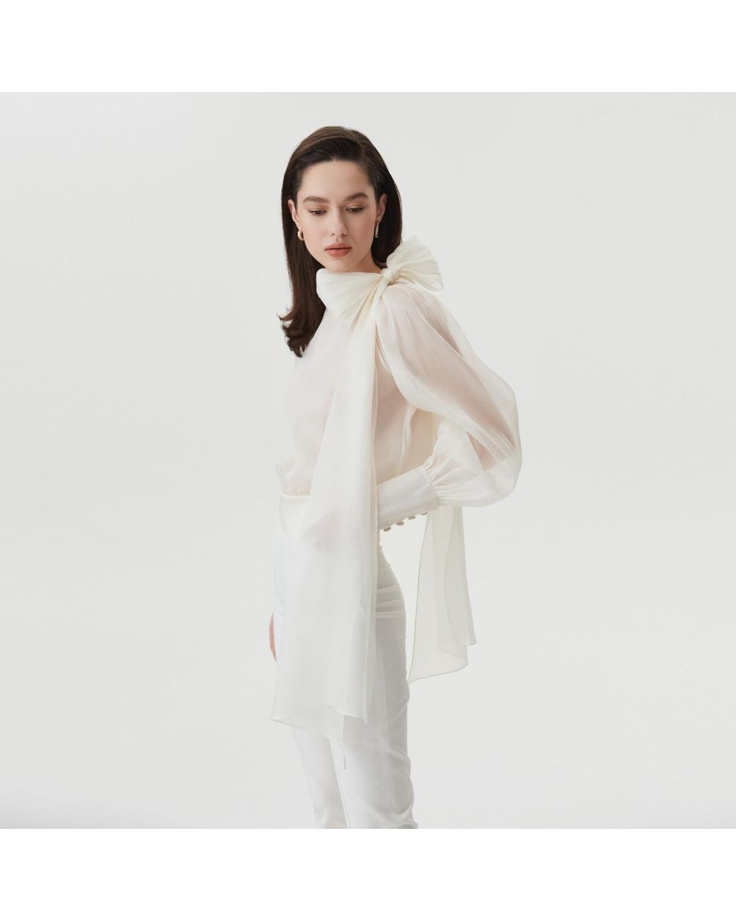 Lita Couture White Flawless Bow Blouse