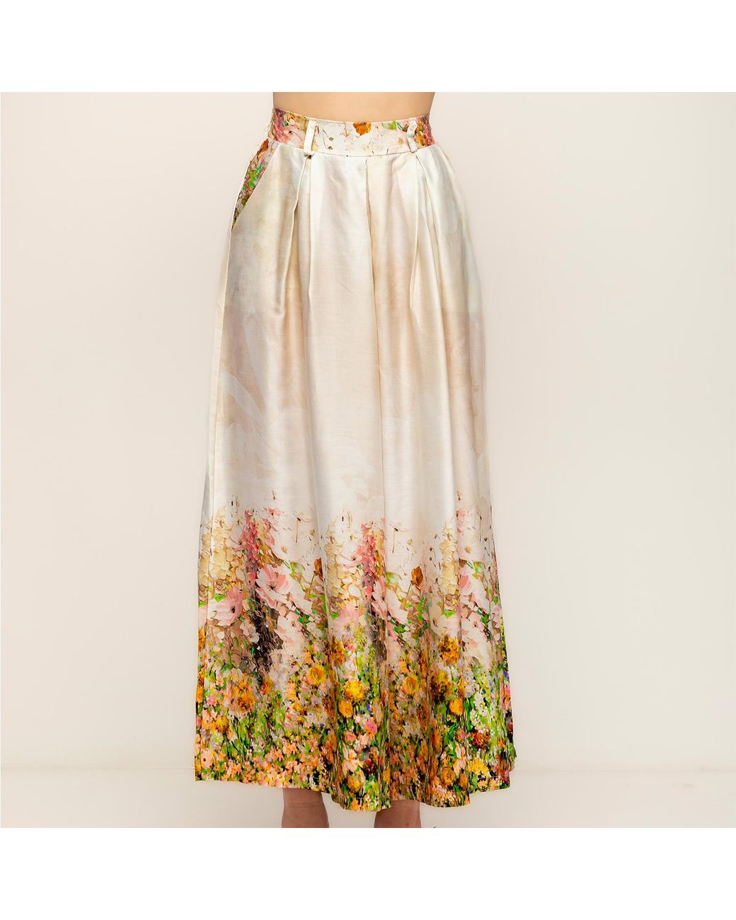 Tantra Spain Sl Natural Neutrals Floral Printed Pallazo Pants With Pockets