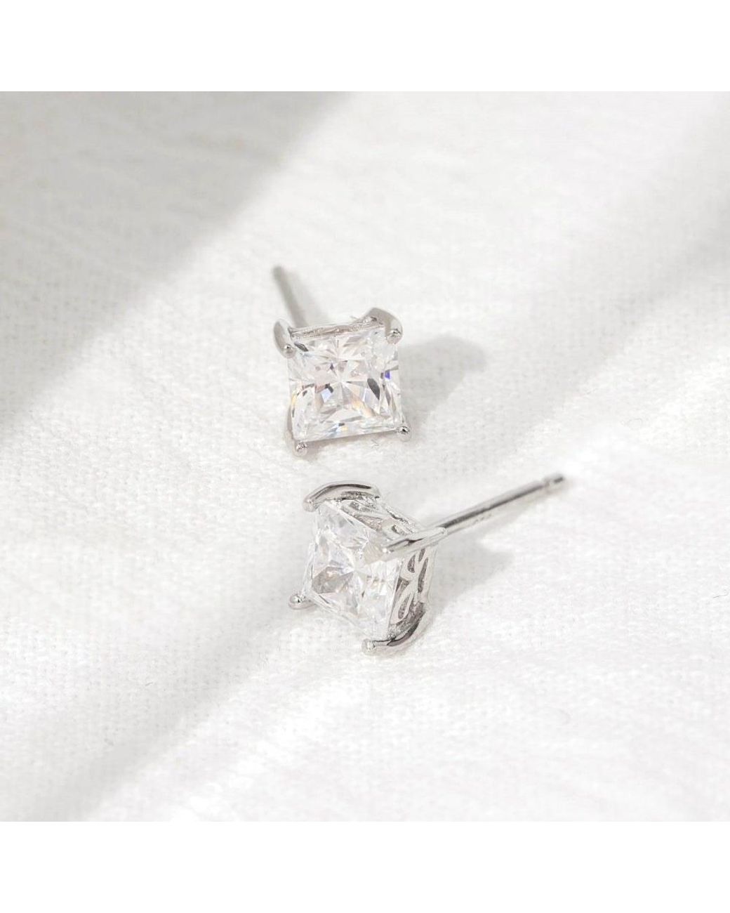 Diamonbliss White 5Mm Princess Cut Solitaire Stud Earrings