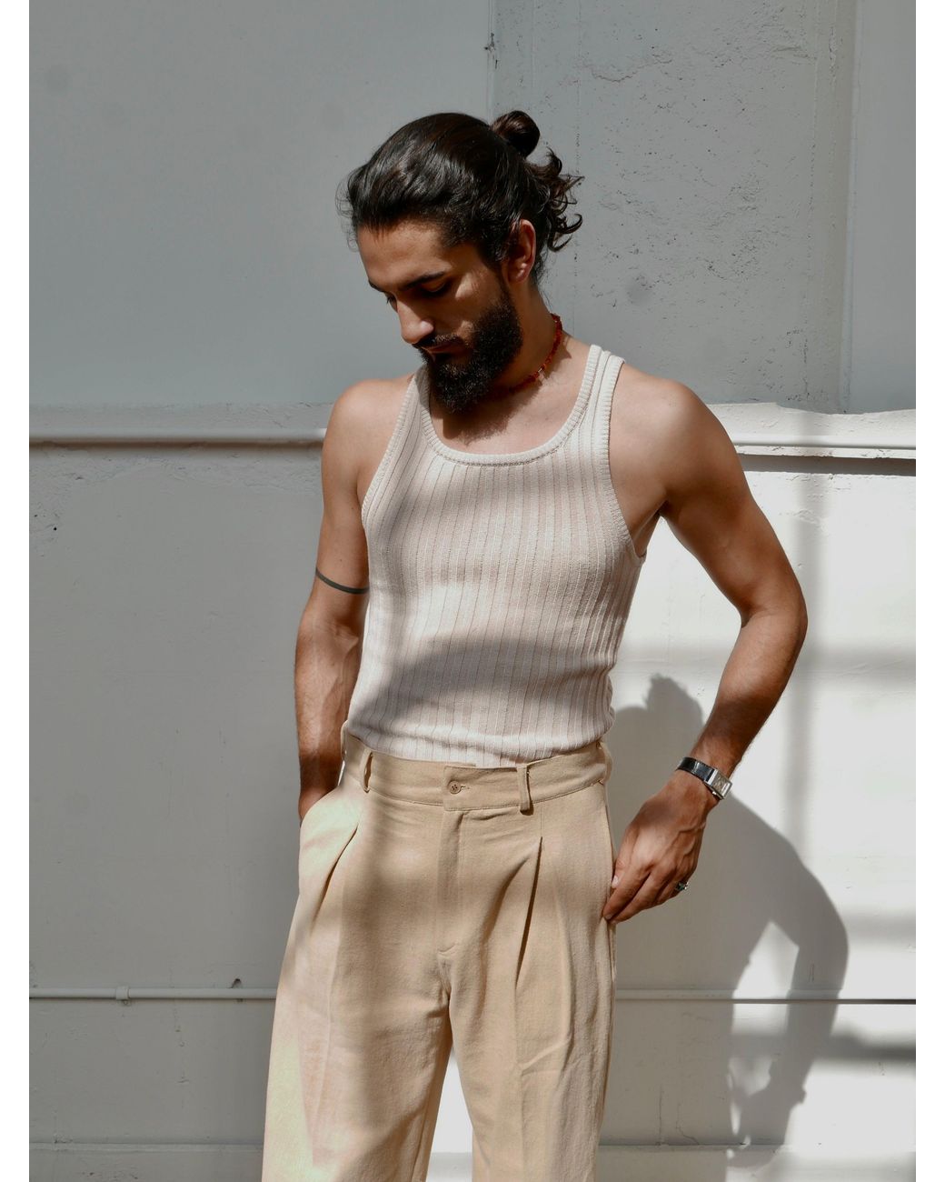 Taka Pink Neutrals Column Tank for men