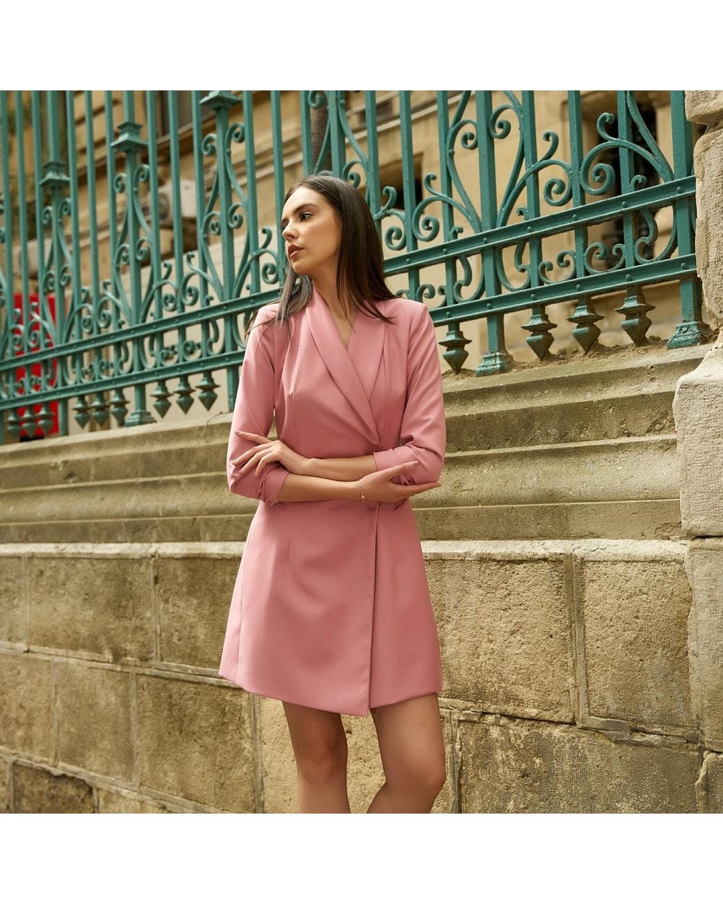 AVENUE No.29 Pink Asymmetric Tailored Blazer Dress