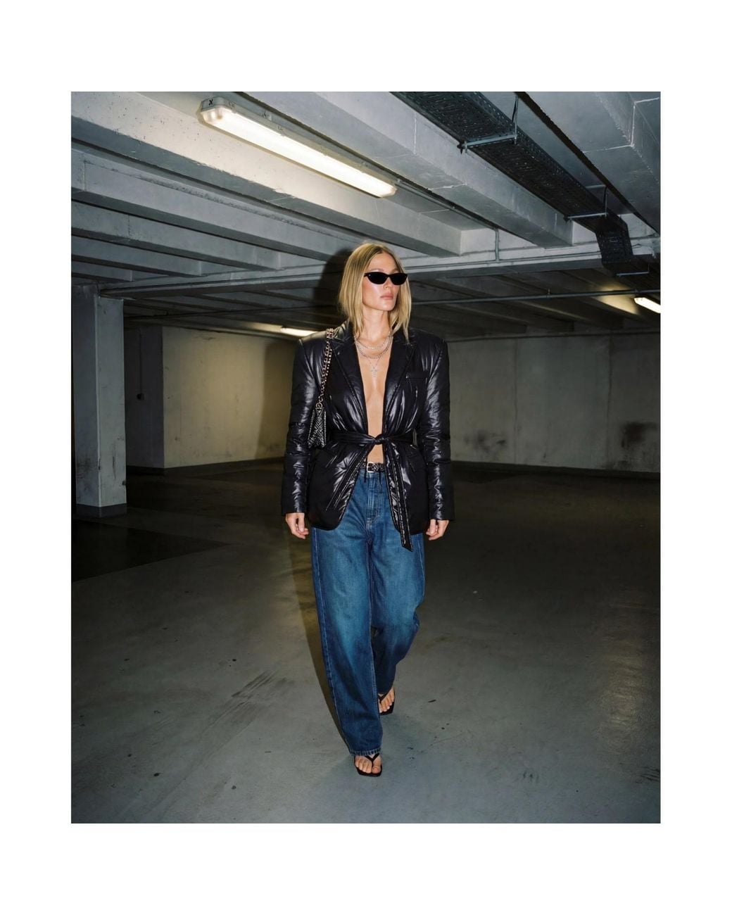 concept A trois Black Caviar Belted Quilted Blazer