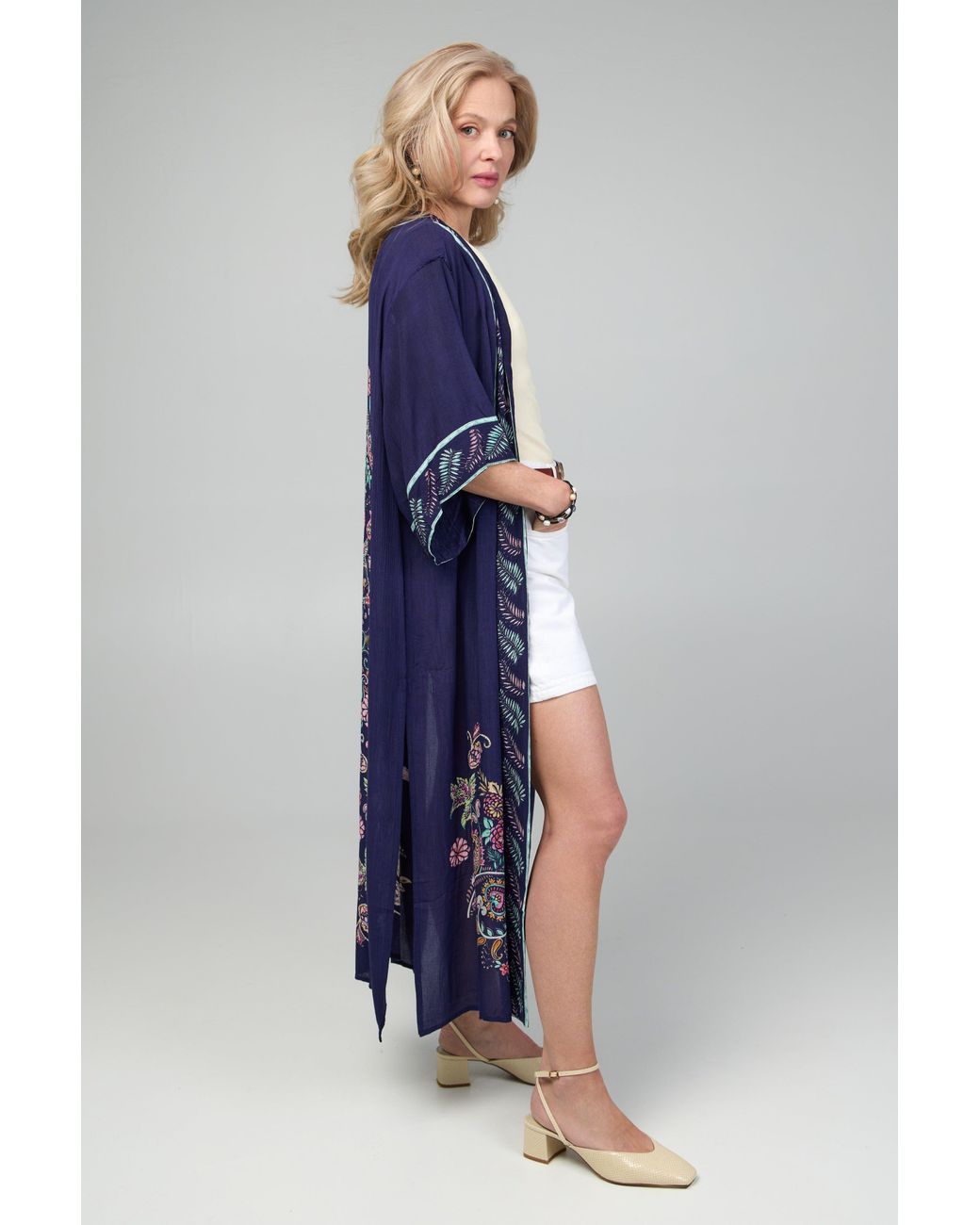 Saachi Blue Flowy Paisley Kimono Long