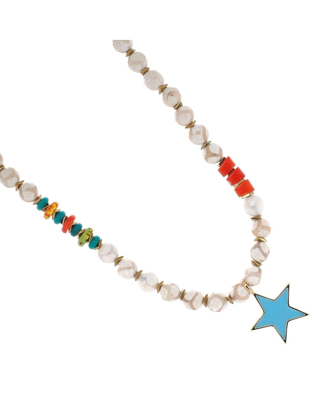 Ebru Jewelry Metallic Star Tibetan Agate Choker Summer Necklace