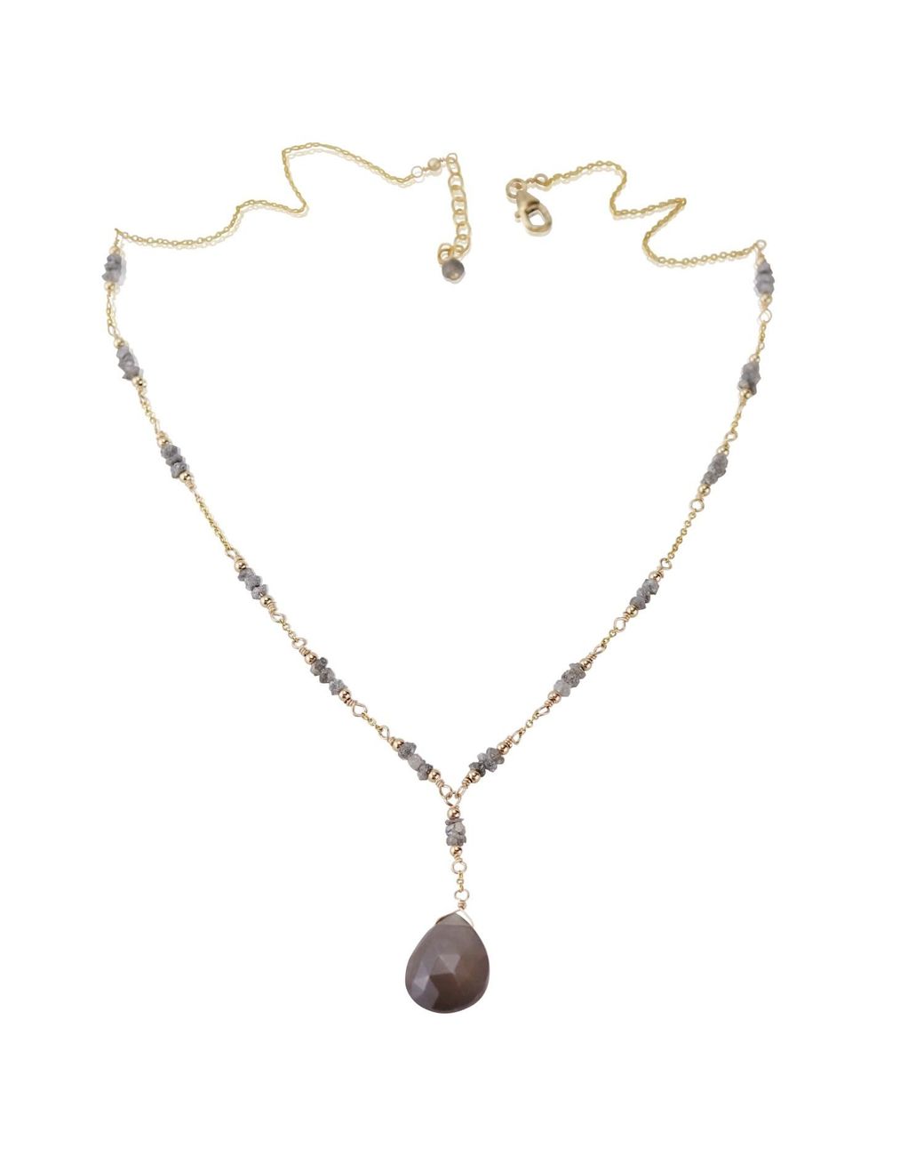 MOUNIR LONDON Metallic Grey Moonstone Drop Necklace