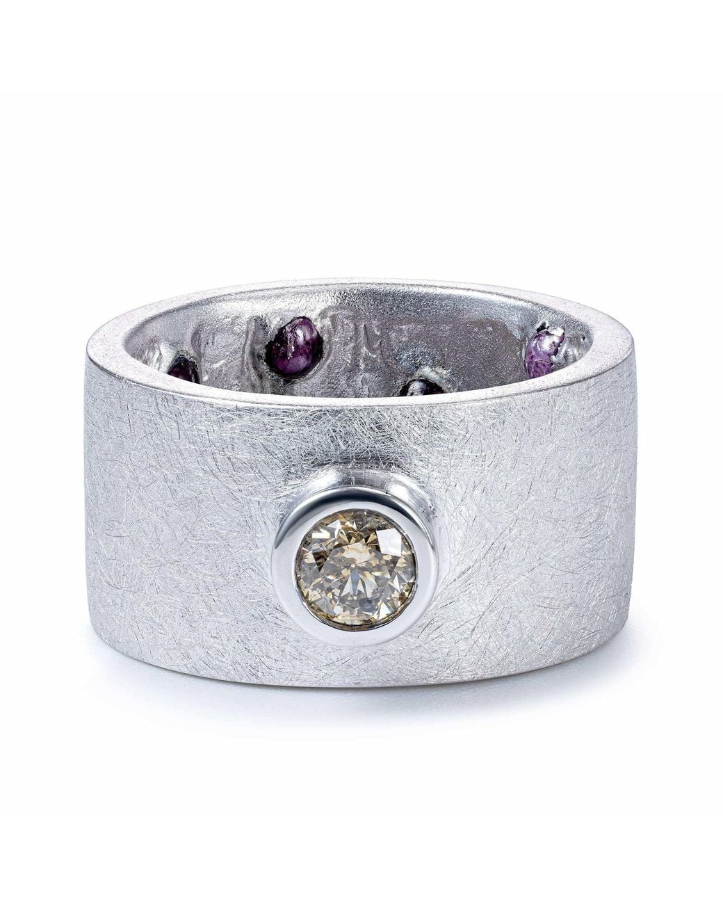 German Kabirski Metallic Veritas Singular Egoist Ring With Golden Diamond And Hidden Ruby
