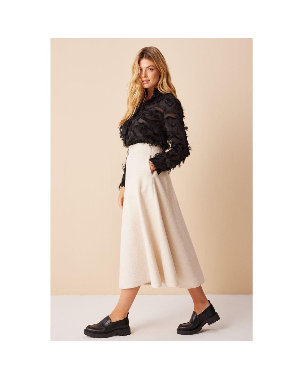 Marianna Déri Natural Bouclé Maxi Skirt Creme