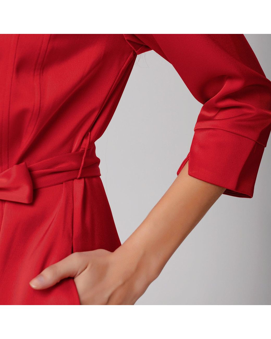 Smart and Joy Red Stitched Pleats Shirt-Dress