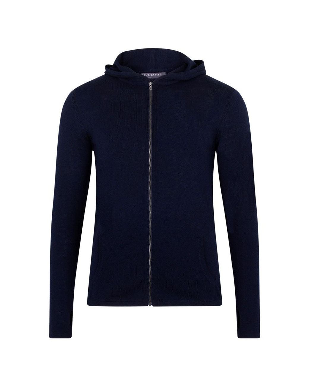 Paul James Knitwear Blue Heavyweight Merino Helios Activewear Hooded Jumper for men