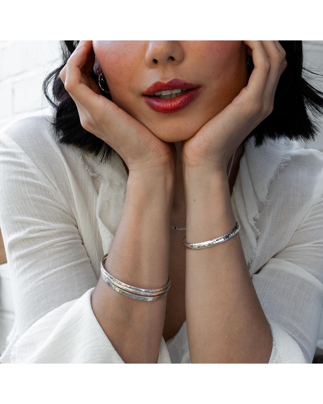 Dower & Hall White Hinged Hammered Nomad Bangle for men