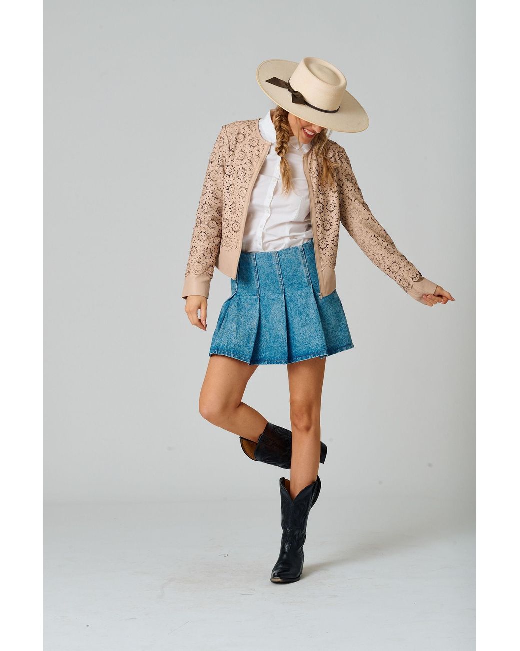 Mauritius Natural Neutrals Floral Leather Jacket Lacey