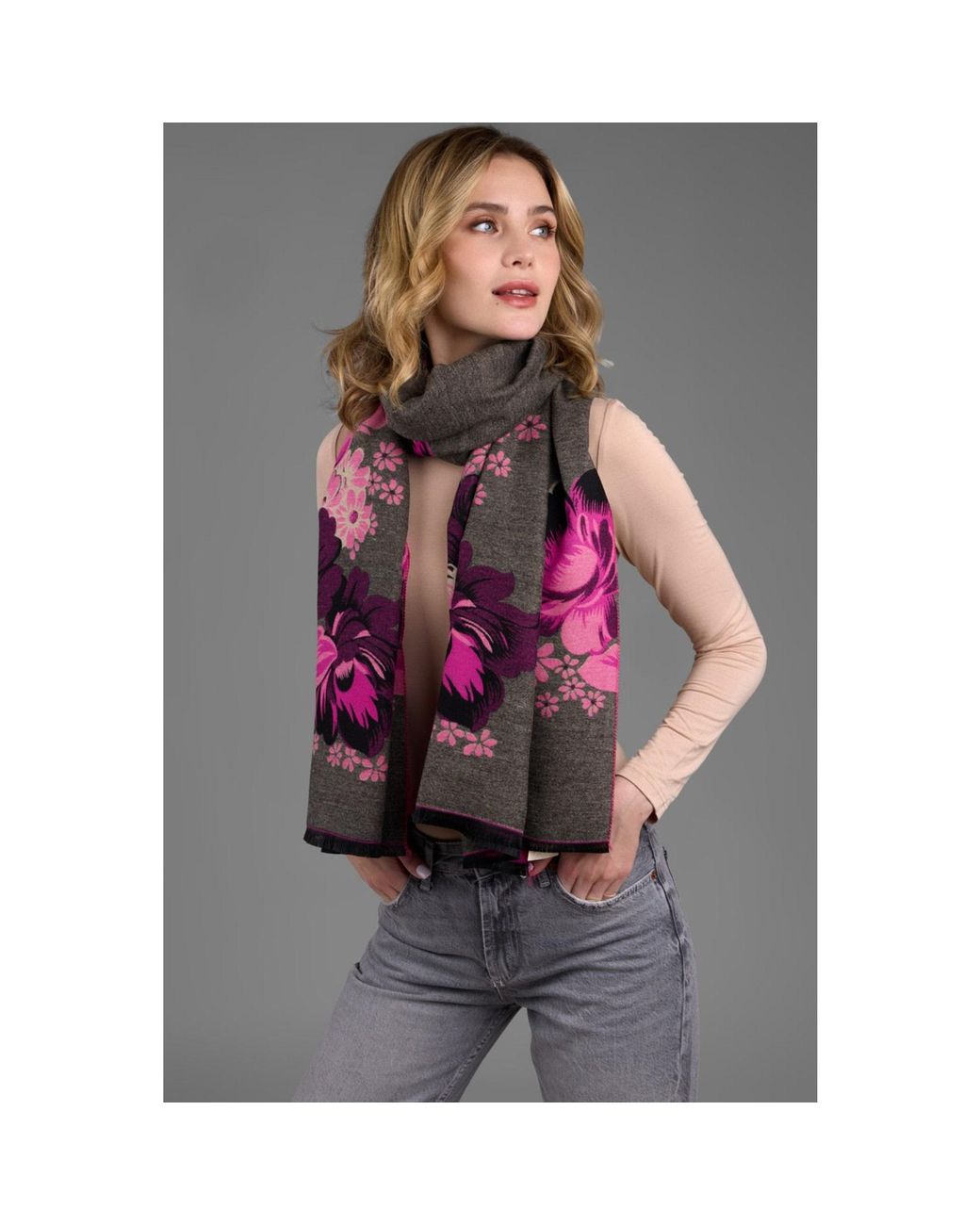 Saachi Pink Reversible Blossom Burst Scarf
