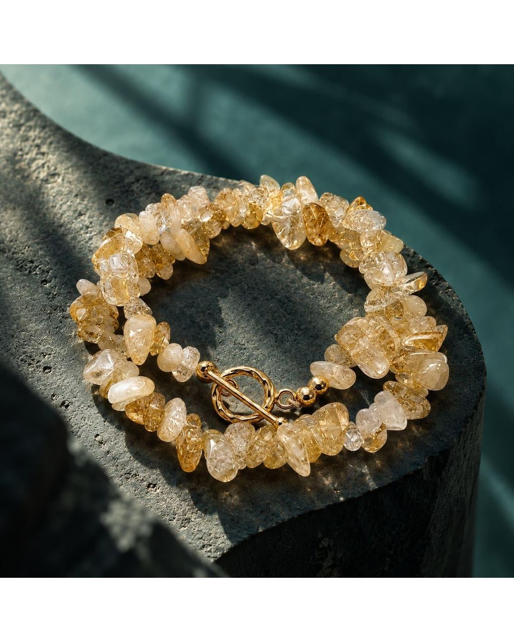 ORIGIN OF HEARTS Metallic Neutrals Aura Bracelet – Natural Citrine Double-Strand Gemstone Bracelet