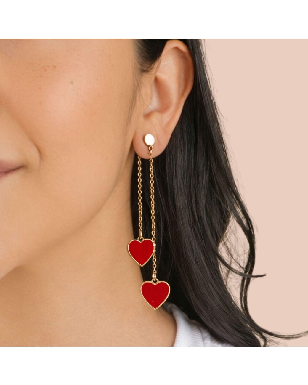 Rejected Hearts Club Red Single Hearted Girl Double Sided Heart Charm Earrings