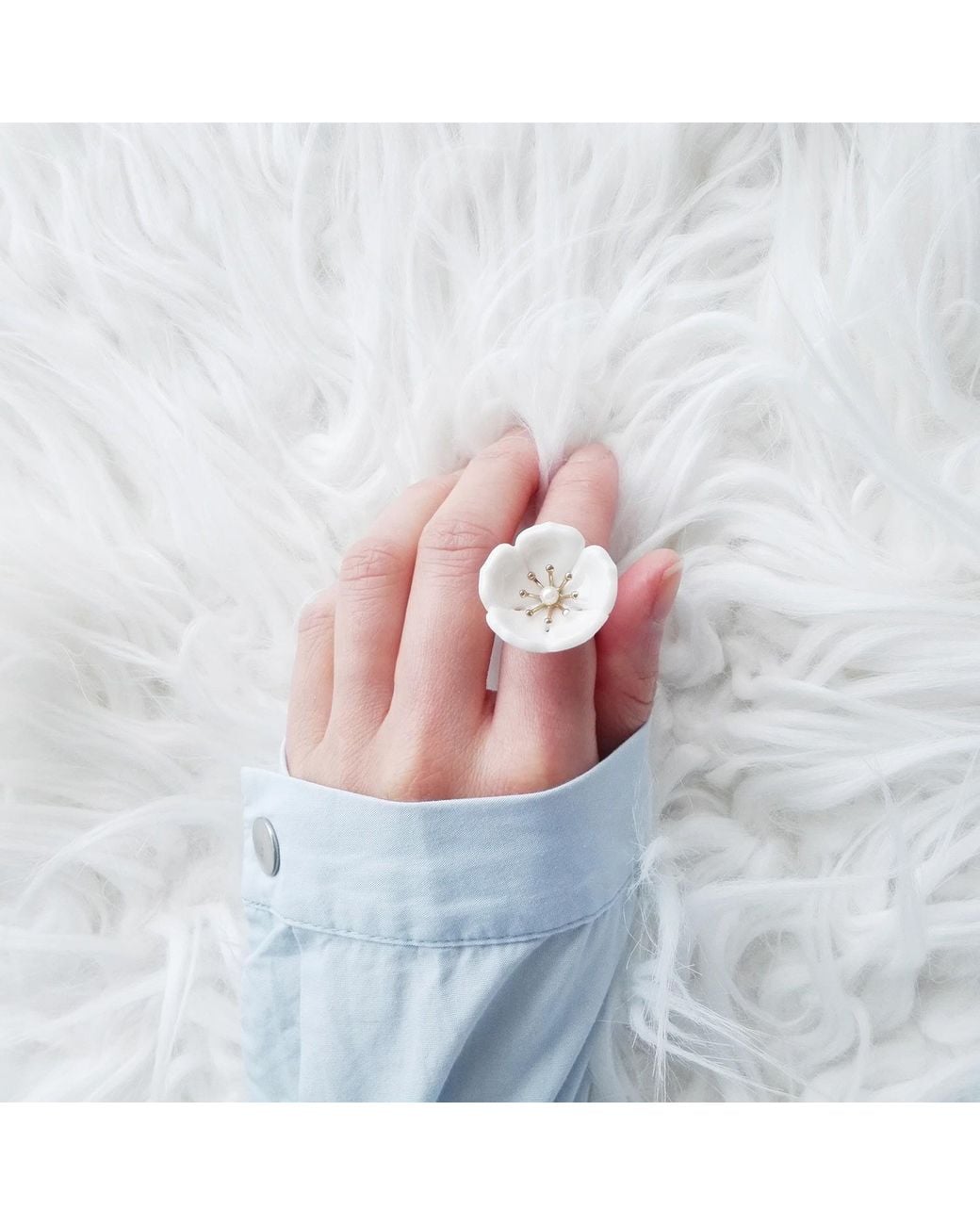 POPORCELAIN White Snow Porcelain Plum Blossom Ring