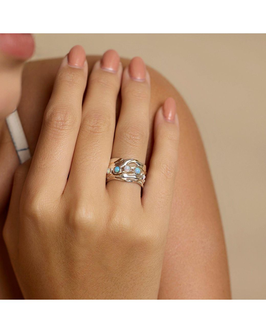 Isla Silver Blue Quintet Of Fire Opals Ring