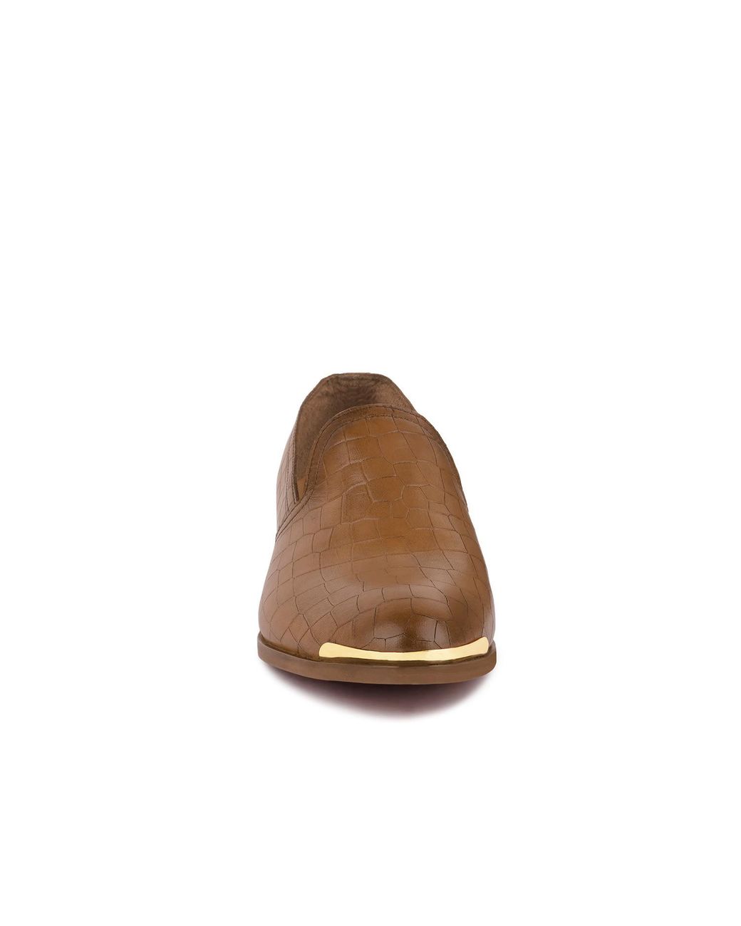 Rag & Co Brown Lilliam Metal Highlight Casual Leather Loafers