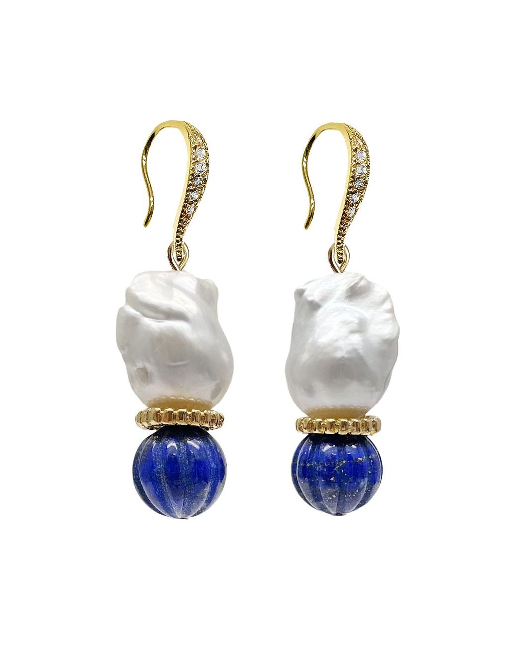 Farra Blue Classic Baroque Pearls With Pumpkin-Shaped Lapis Earrings