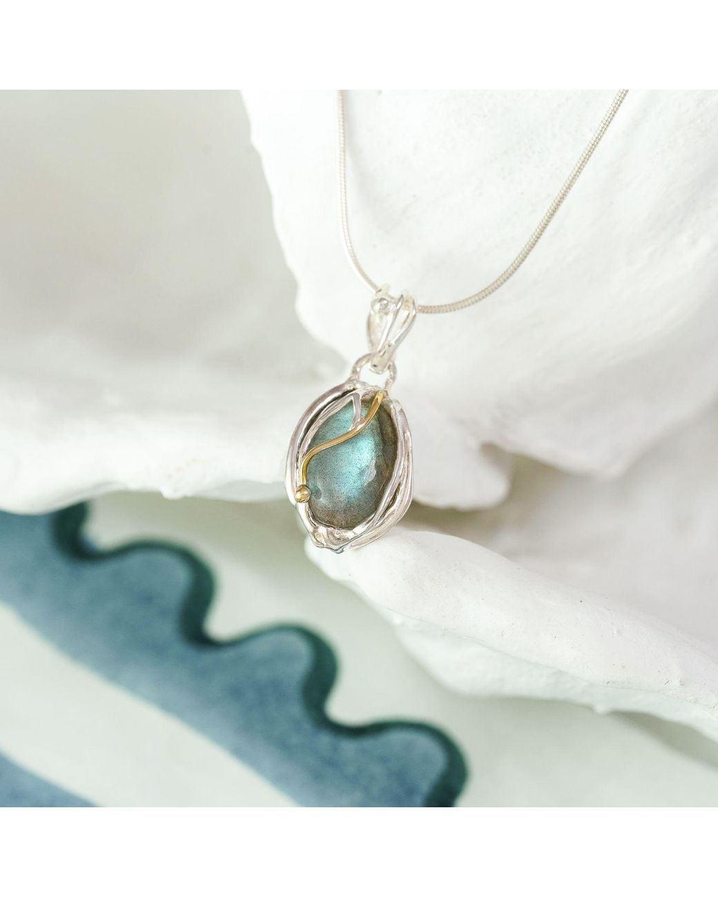 Isla Silver Blue Handmade Unique Iridescent Labradorite Pendant