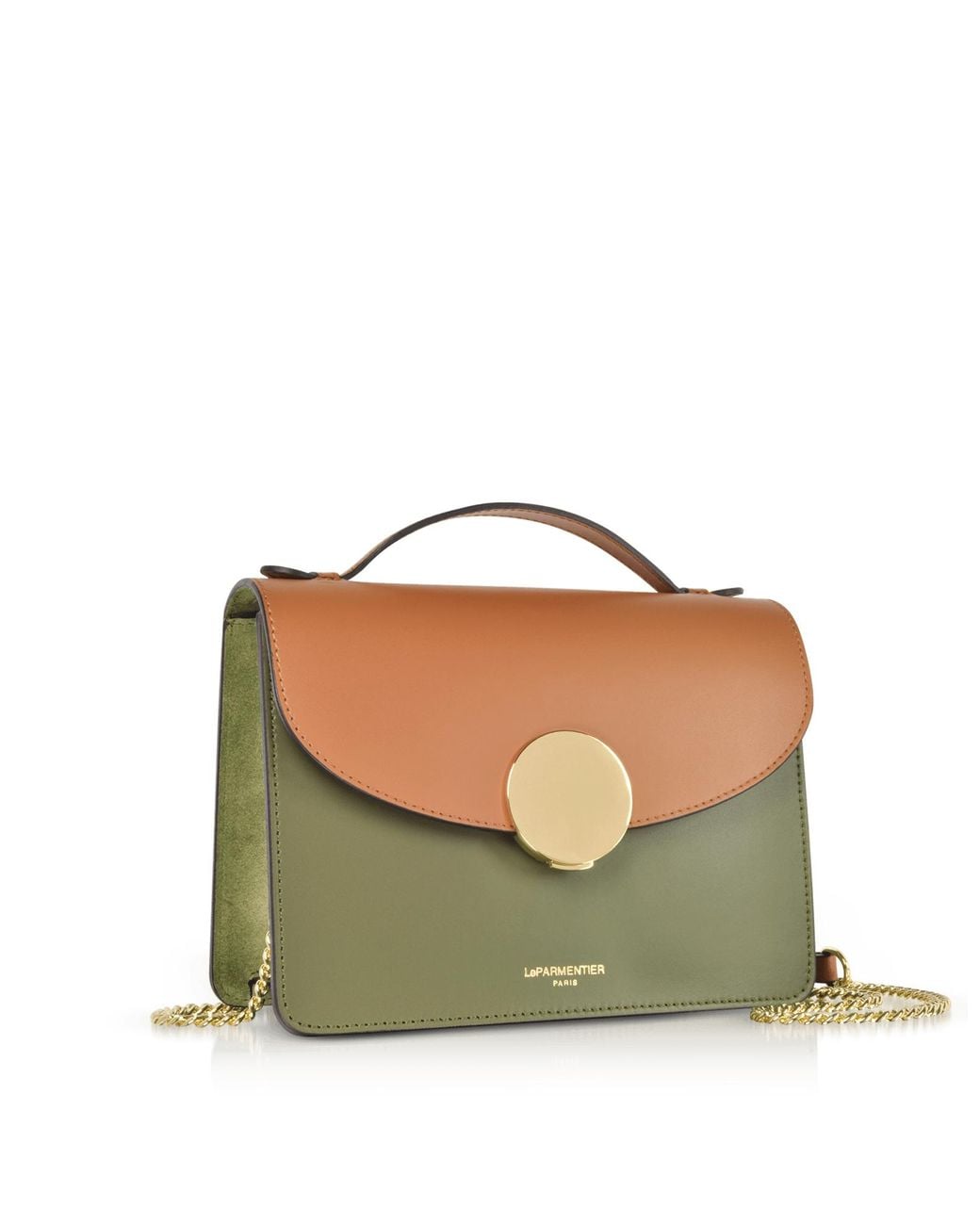 Le Parmentier Green New Ondina Color Block Flap Top Leather Satchel Bag