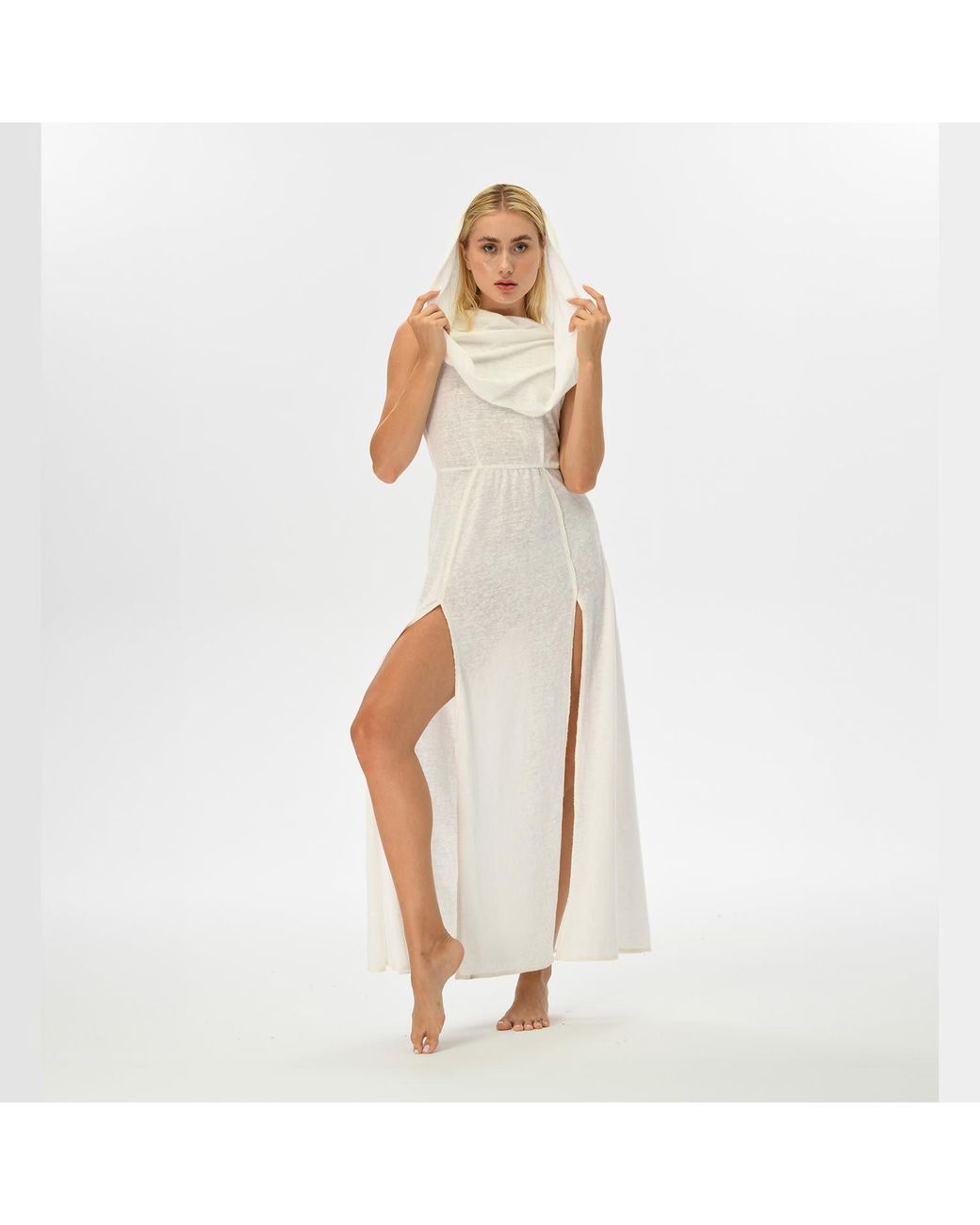 Zhenabia White Hera Hooded Dress