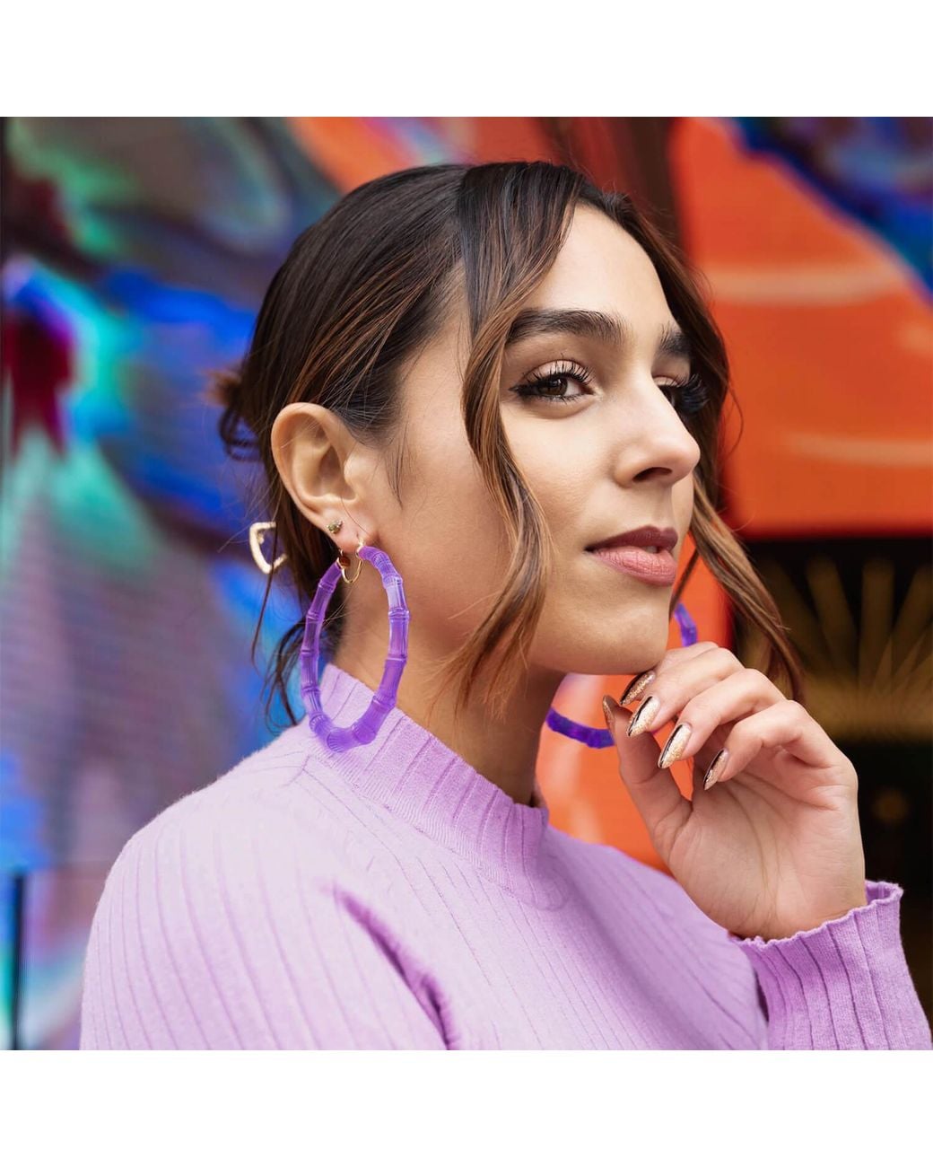 Gold & Honey Purple Xl Bamboo Hoop Earrings