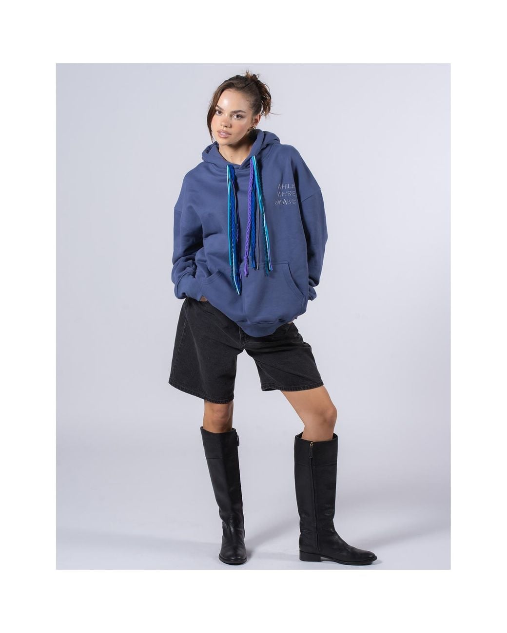 While We're Awake Blue Multi String Dark Hoodie