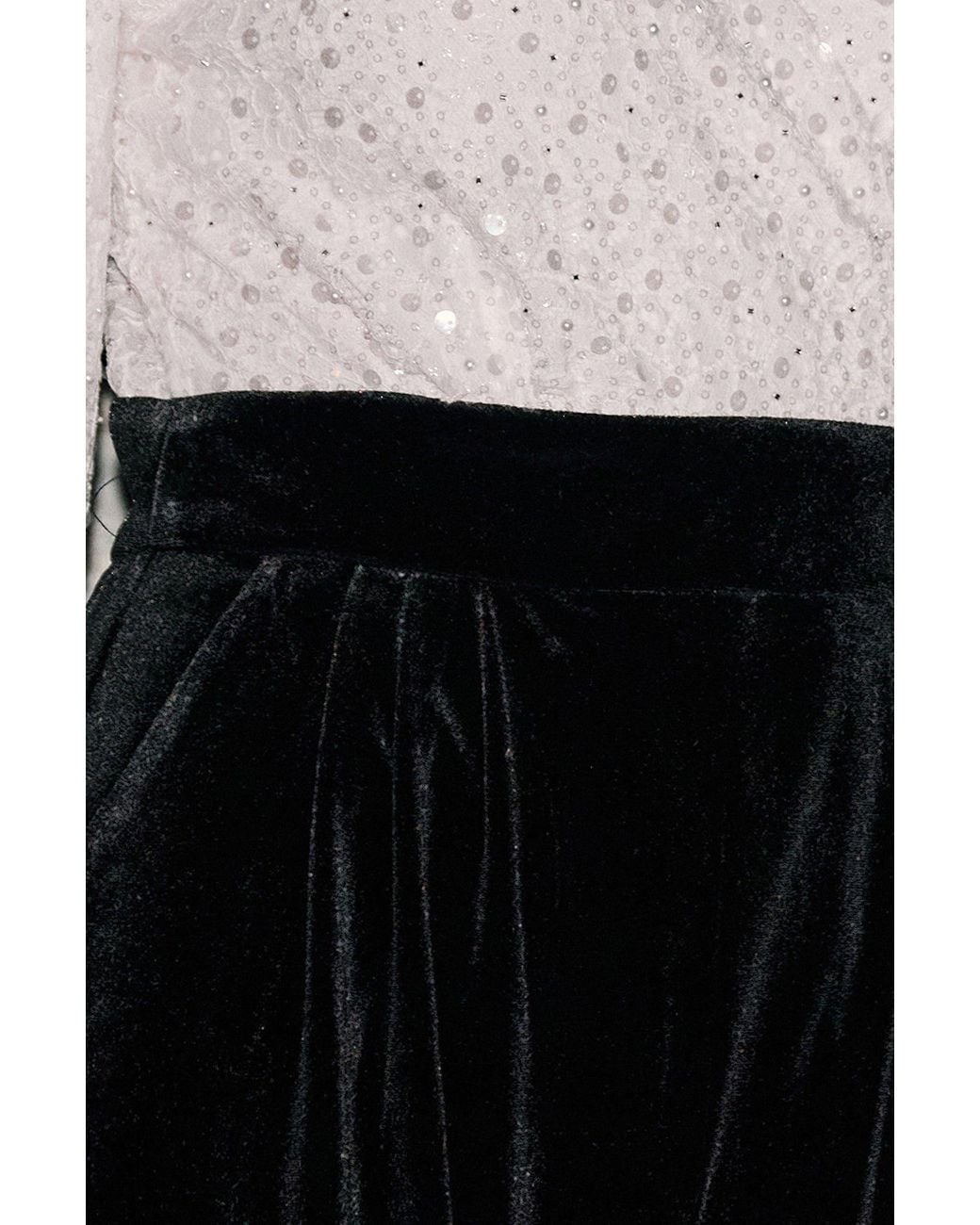 Yumi' Black Ivory Embellished Pearl Sequin Velvet Jumpsuit