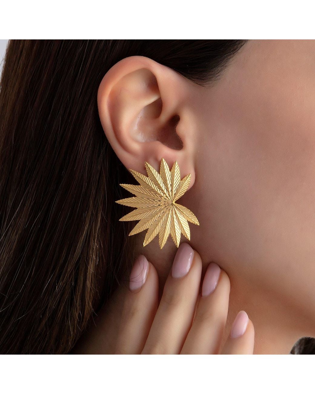 Milou Jewelry Metallic Palm Leaf Earrings
