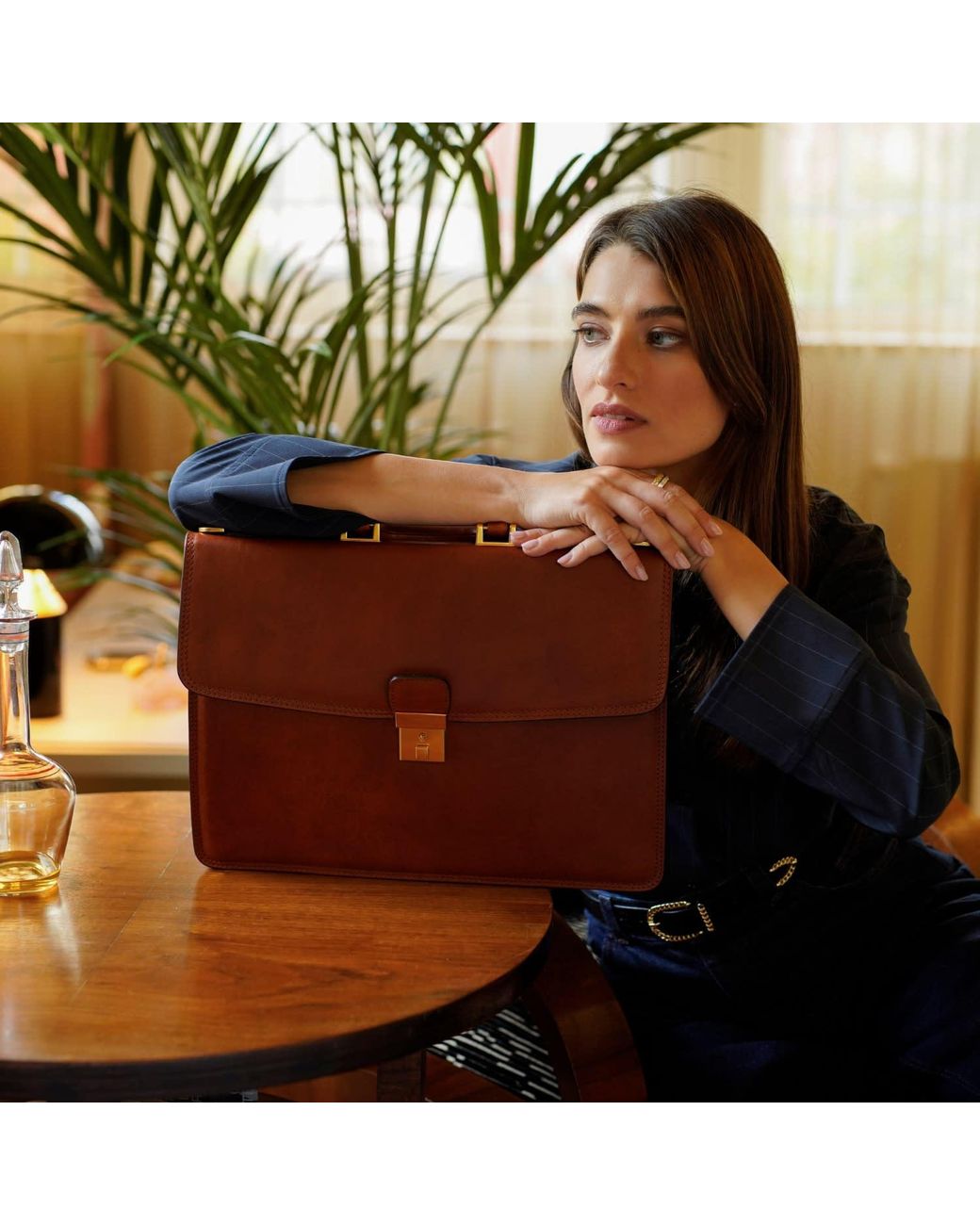 Time Resistance Brown Leather Briefcase