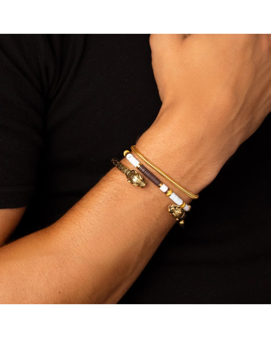 Nialaya Metallic Round Chain Bracelet for men