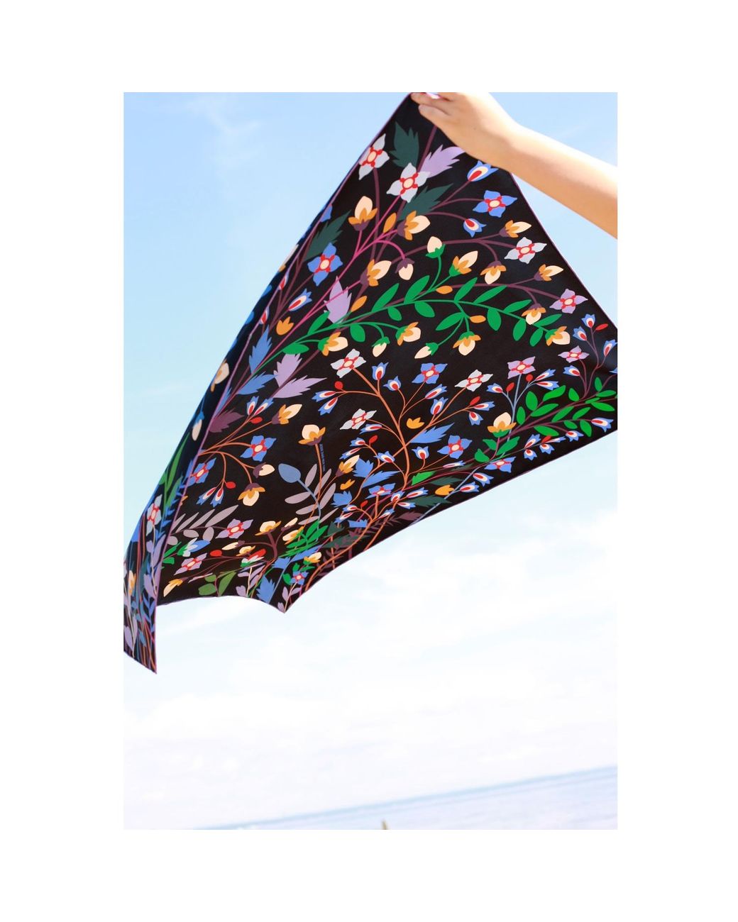 Jessie Zhao New York Black Double Sided Silk Scarf Of Night Garden