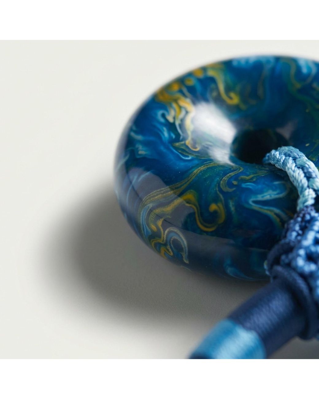 Yieon Blue Starry Lacquered Sandalwood Peace Buckle Pendant Necklace