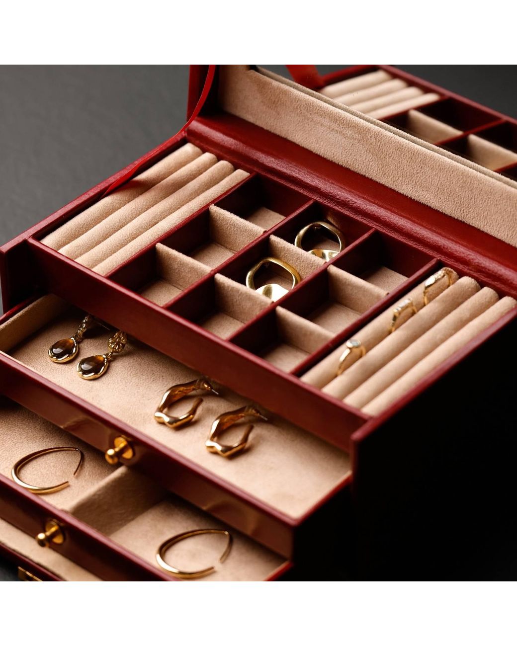 Time Resistance Red Leather Jewelry Box For