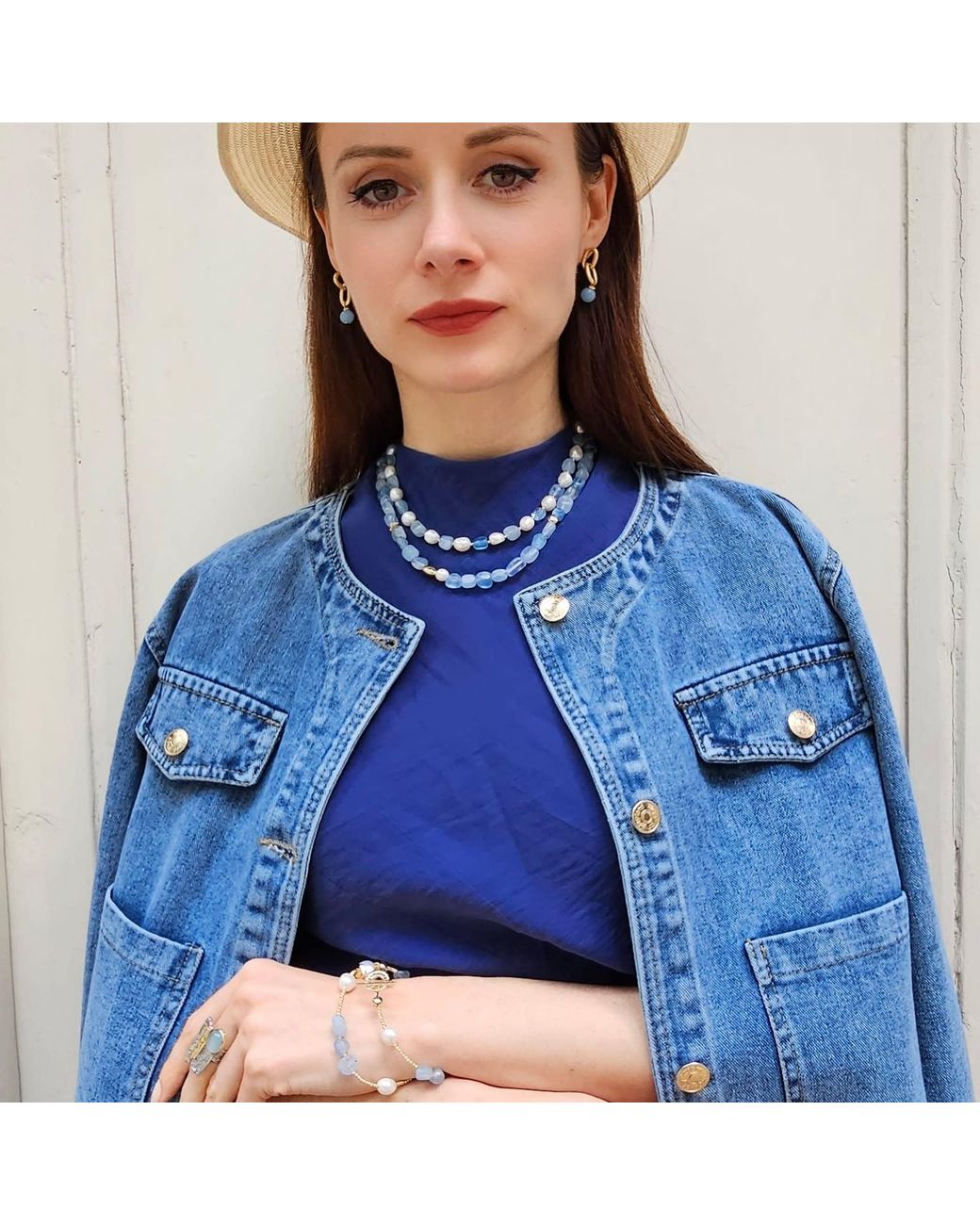 Farra Blue Free Style Irregular Freshwater Pearls With Aquamarine Short Necklace